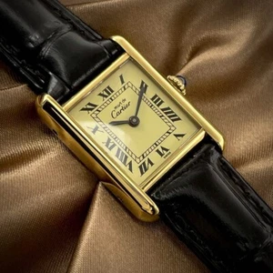 Cartier Must Tank SM Vermeil Watch Analog Hand-wound Mechanical Overhauled Japan - Picture 1 of 13