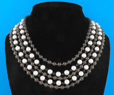 1940s - ART DECO 5-STRANDS BRONZE TONE PULL CHAINS & FAUX PEARLS NECKLACE