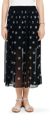 Falda midi CLUB MONACO 2 Veronique negra blanca seda floral en capas círculo usada en excelente estado Foto 1 de 4