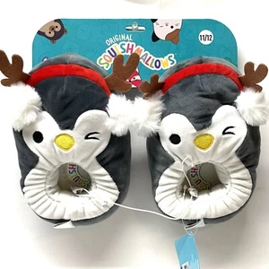 NWT Squishmallows KellyToy Reindeer Penguin Slippers Plush Size Kids 11/12 - Picture 1 of 5