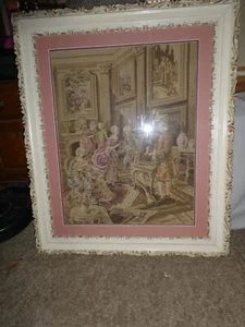 Vintage Französischer Wandteppich Antik Wandteppich Party Szene Bild Wandbehang - Bild 1 von 5
