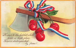 TARJETA POSTAL DE CUMPLEAÑOS VINTAGE DE GEORGE WASHINGTON HERE'S TO THE HATCHET 1909 120323 S - Imagen 1 de 2