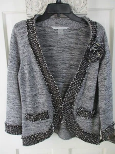 Peter Nygard Jacket in Black and Silver, Cotton Blend, Women's Size Medium - Picture 1 of 7