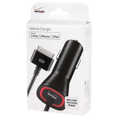 Verizon MFI Apple Certified 30 Pin 2.1 AMP Car Charger iPhone 3G GS 4 4S iPad 2 - Image 1 of 2