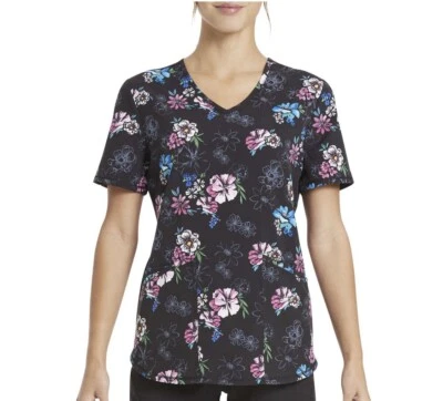 Scrubstar Women’s Size Small Floral Print B Neck Black Scrub Top stretch Nwt - Image 1 of 4