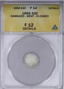 1856 Three Cent Silver 3CS ANACS F12 Details - Picture 1 of 4