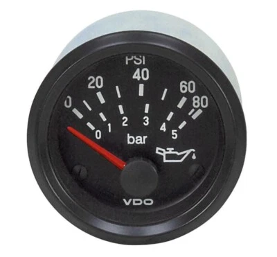 New VDO 350-030-007C Oil Pressure Gauge 80 PSI, 12V, 10-188 ohm - Image 1 of 3