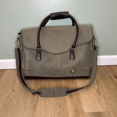 DVF Diane Von Furstenberg Green Canvas Suede 18" Business Case w/Removable Strap - Image 1 of 4