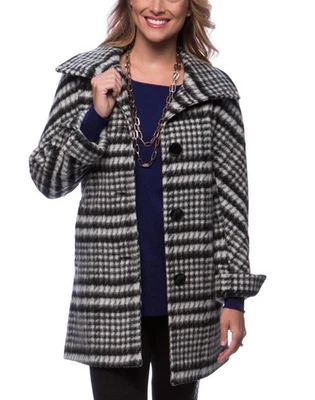 Ellen Tracy Women's Black/ White Brushed Plaid Wool Blend Coat Size 10 - NWOT - Image 1 of 4