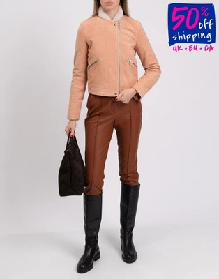 RRP €1135 RAG & BONE Suede Leather Hollander Jacket Size US 4 S Lined Collarless - Image 1 of 4