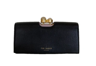 Carteira clutch Ted Baker London fecho cristal couro preto - Imagem 1 de 4
