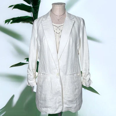 MICHAEL KORS 100% Linen Cream Blazer Gathered Sleeve Standard Notch Office Work - Image 1 of 4