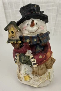 Snowman Figurine w Top Hat Bird House Cardinal Rustic Christmas Winter - Bild 1 von 9