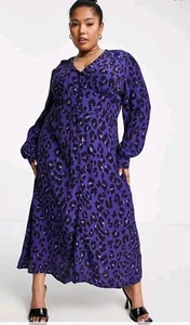 Nobody's Child Curve lila Animal Print Langarm Midaxi Kleid Gr. UK 22 - Bild 1 von 9