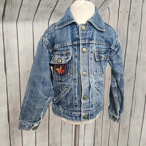 VTG 80s ELY Kids Denim Jacket 4 Pocket Western Embroidered Hat 2T 3T Patina - Picture 1 of 14