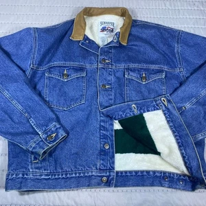 De Colección Schaefer Hombres Manta Forrada Denim Chaqueta Cuero Talla 2XL Cuello Cuero EE. UU. - Imagen 1 de 13
