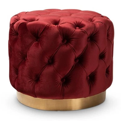 Baxton Studio Valeria Modern Tufted Velvet Ottoman in Red and Gold - Image 1 of 4