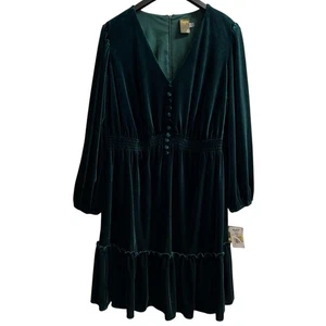 Vestido Taylor Mujer 18W Verde Terciopelo Cintura Calada en Niveles Midi Vacaciones Capricho - Imagen 1 de 10