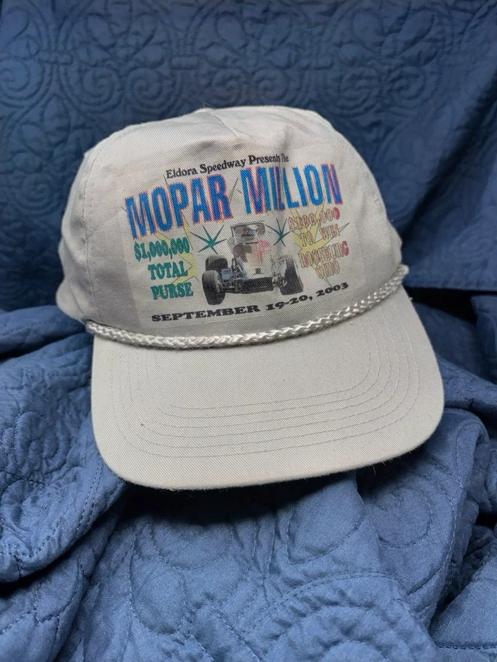 VTG 2003 Mopar Million Eldora Speedway Racing Hat Gray Rope Trucker Cap USA Car - Image 1 of 4