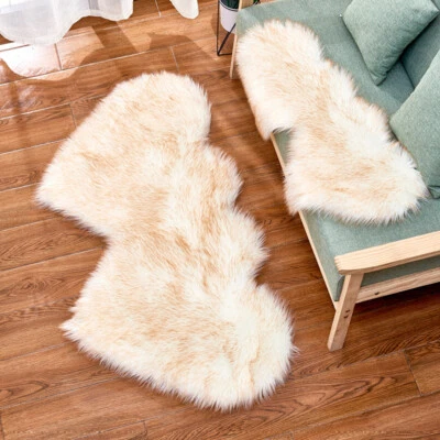 Soft Imitation Wool Carpet Double Heart Fluffy Plush Rugs Blanket Mat Home Decor - Image 1 of 4