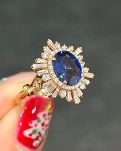 Women wedding ring 92.5 starling silver ring unique ring blue sapphire oval ring - Picture 1 of 4