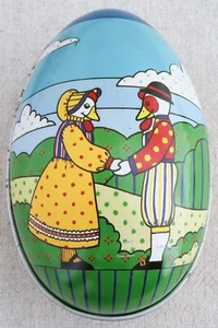 Vintage 1980s Anthropomorphic Duck Goose Couple Midwest Easter Egg Shaped Tin 5” - Picture 1 of 7