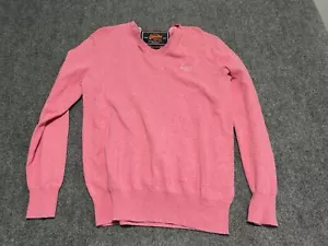 SUPERDRY Men Cashmere Blend Jumper Pullover Sweater Size L Orange Label Pink - Picture 1 of 9