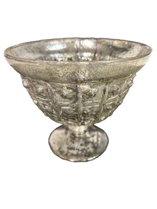Silver Mercury Glass Decorative Compote Vase 5" Tall With 6" Diameter Opening - Picture 1 of 5