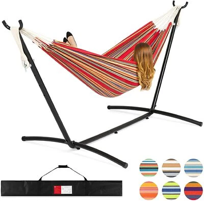 New Double Hammock With Space Saving Steel Stand Includes Carrying Case  - Image 1 of 4