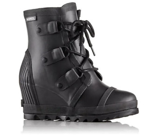 Sorel Joan Rain Wedge Waterproof Black Rain Boots NL2442-010 Women’s Size 8.5