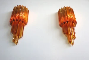 Paar Vintage Murano Wandleuchte - 32 Quadriedri Bernstein Prisma - Bild 1 von 12
