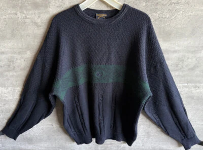 Suéter Texturizado Vintage Il Granchio Mezcla Lana Negro y Verde Bloque de Color Talla XL Foto 1 de 4