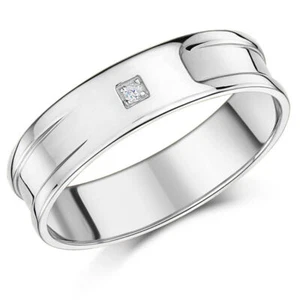 6mm Men's 9ct White Gold wedding Band Diamond Set Flat Shaped UK Hallmarked 375 - Picture 1 of 4