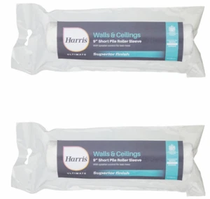 2x Harris Ultimate Decorating Walls & Ceilings 9" Short Pile Paint Roller Sleeve - Picture 1 of 2