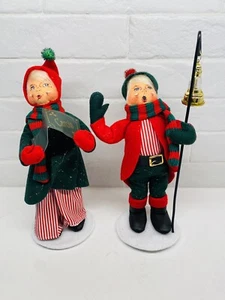 Annalee Holiday Sparkle Caroler Doll Set Lot Red Green Girl Boy w/ Lantern 2007 - Picture 1 of 7