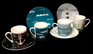 MAGPIE AHOI DESIGN, 4ER SET ESPRESSO MARITIM TASSEN UND UNTERTASSEN türkis - Bild 1 von 9