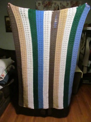 Manta Afgana Crochet Hecha a Mano Tiro Verde Azul Marrón Tostado Marfil 36 X 60 Foto 1 de 4