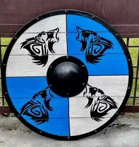 Valhalla 24" Viking Shield Medieval Wooden Viking Wolf Viking Shield - Picture 1 of 3