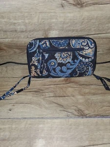 Vera Bradley Bi Fold 2 Zip Wallet Large Blue Floral Paisley Wristlet - Picture 1 of 4