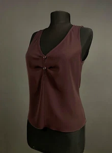 Emporio Armani Designer Burgundy Sleeveless Tank Top Button Blouse Sz IT 38 - Picture 1 of 10