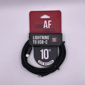 Long AF Cables 8 Pin to USB-C 10 ft Durable Braided Cable Fast Charge - Picture 1 of 2
