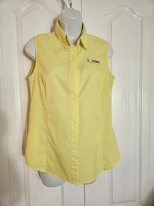 Camisa Columbia Mujer Pequeña Amarilla Sin Mangas Botón Cuello Frontal Ligera - Imagen 1 de 9
