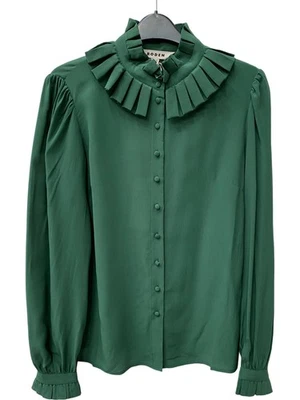 Blusa Boden Verde Seda Cuello Plisado Manga Larga Reino Unido 10 1 RVB001 Foto 1 de 4