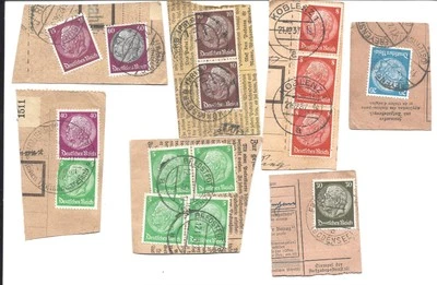 ALEMANHA - SETE DIFERENTES CORTES DE CARTÃO DE REGISTRO DA DÉCADA DE 1930 COM SELOS E CANCELAMENTOS - Imagem 1 de 2