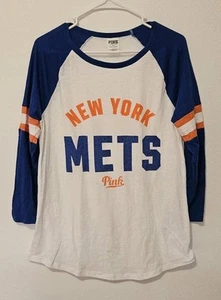 Victorias Secret PINK MLB NY Mets Womens Shirt Size Large Bling Baseball Shirt - Picture 1 of 4