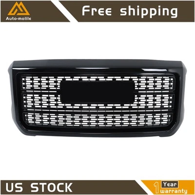 For GMC Sierra 2500HD 3500HD Denali 2015-2019 Gloss Black Plastic Upper Grille - Image 1 of 4