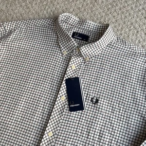 BNWT Fred Perry Check Shirt Brushed Long Sleeve Shirt Ecru Mens Size 2XL XXL - Picture 1 of 17