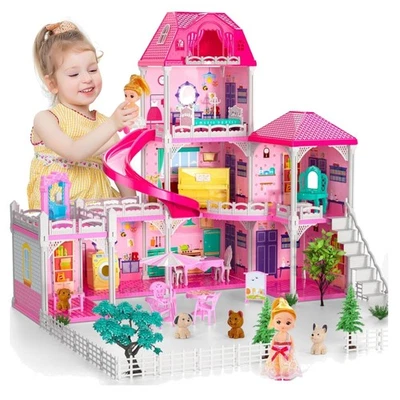 Puppenhaus 3 Etagen Pappe Möbel Spielzeug für Kinder ab 3 Jahre - Bild 1 von 4