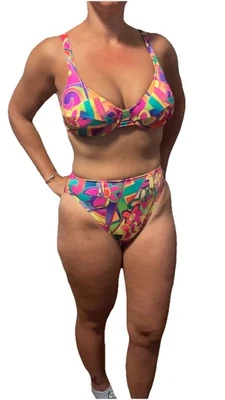 Conjunto de bikini colorido brillante a juego cintura alta sushi años 90 80 vintage talla 11 12 Foto 1 de 4