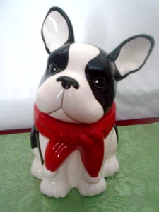 BOSTON TERRIER COOKIE JAR CELEBRATE IT TREAT JAR WITH LID FRENCHIE DOG RED SCARF - Picture 1 of 7